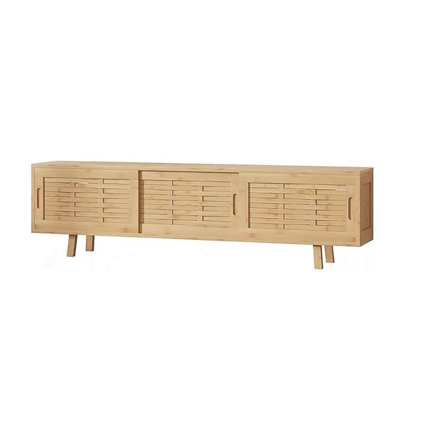 150 cm Bamboo TV Cabinet Entertainment Unit with 3 Sliding Doors TV Stand Storage