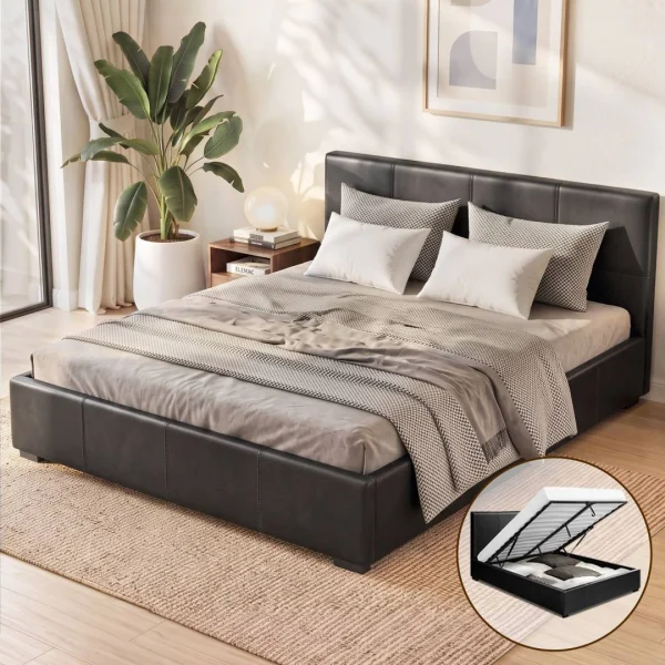 Artiss NINO Queen Gas Lift Bed Frame – Black