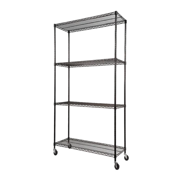 Modular Wire Storage 90x45 cm Steel Shelving Black with Wheels for Garage Warehouse or Kitchen Organisation