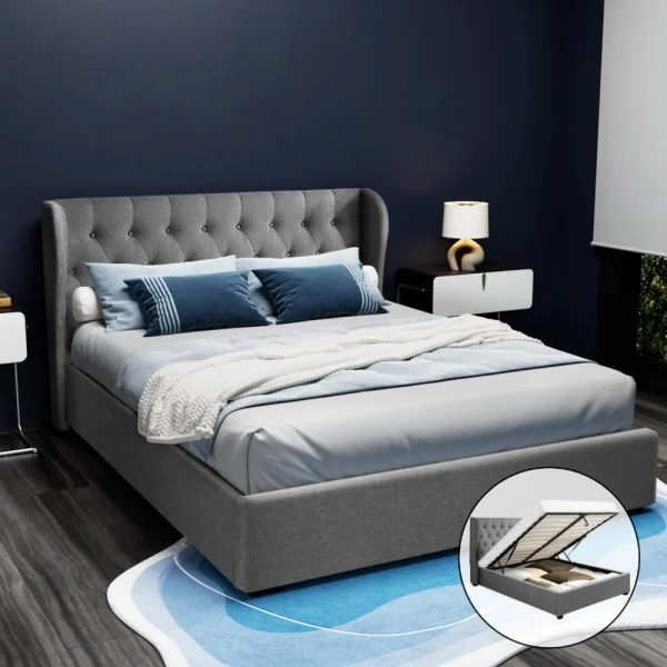 Artiss ISSA Queen Gas Lift Bed Frame – Grey