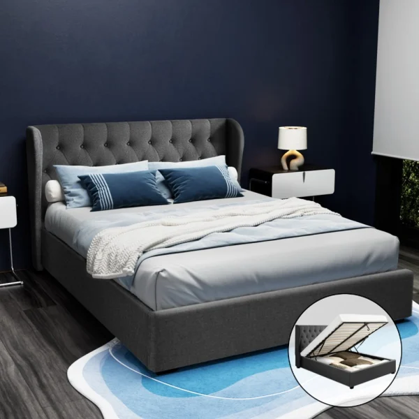 Artiss ISSA Queen Gas Lift Bed Frame – Charcoal