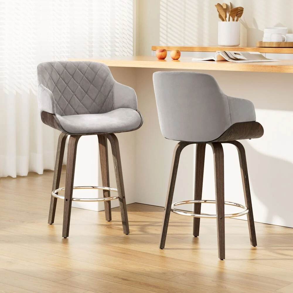 Artiss 2x Bar Stools Swivel Velvet Padded Wooden