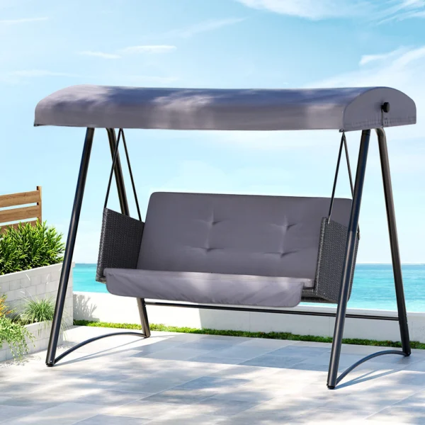 Gardeon Outdoor Swing Chair Garden Bench Furniture Canopy 3 Seater Rattan – Grey