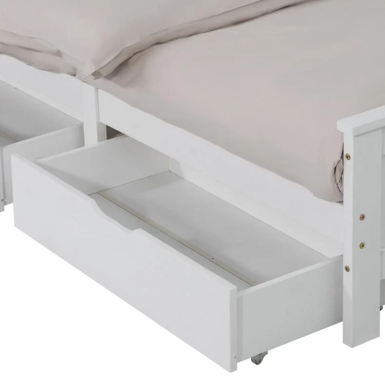2 x Wooden Bed Frame Storage Trundle Drawers – White