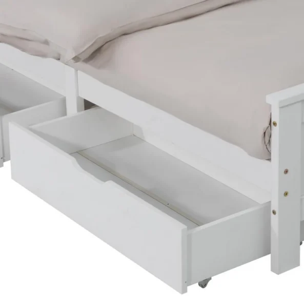2 x Wooden Bed Frame Storage Trundle Drawers – White