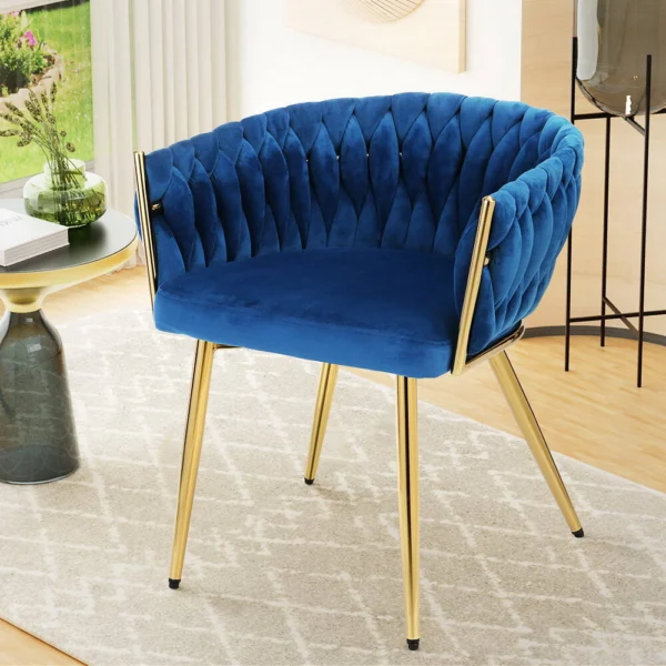 Artiss Dining Chair Velvet Weaving Armchair – Blue