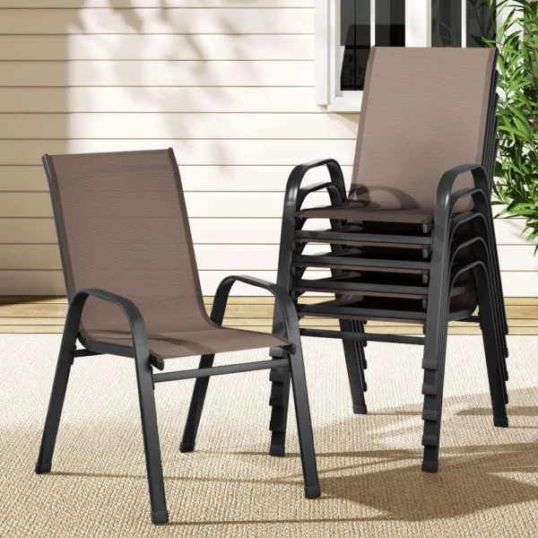 Gardeon 6-Piece Outdoor Dining Chairs Stackable Lounge Chair Patio Furniture – Brown