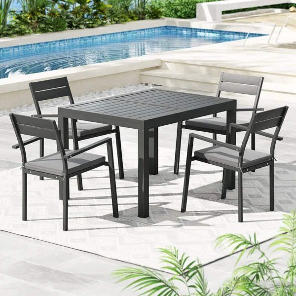 Gardeon Outdoor Dining Set 5 Piece Aluminium Extendable Table Setting – Black