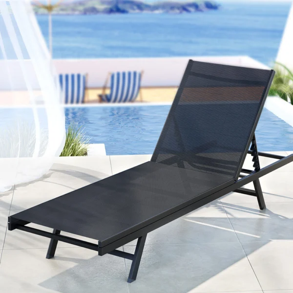 Gardeon Sun Lounge Outdoor Lounger Steel Beach Chair Patio Furniture – Black