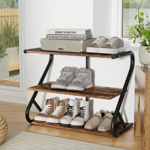 Artiss Shoe Rack Cabinet Shoe Storage Stand 3 Tiers – Walnut/Black