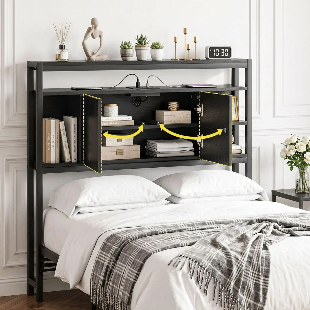 Artiss Bed Headboard King Single Storage Bedhead Charging Station – Black