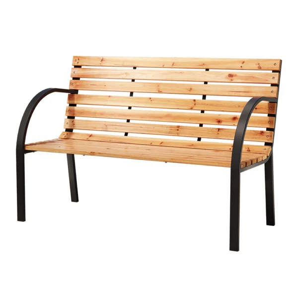 Gardeon Outdoor Garden Bench Seat 120 cm Wooden Steel 2 Seater Patio Furniture – Natural