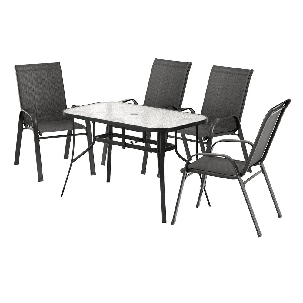 Gardeon 5-Piece Outdoor Dining Set Table and Chairs Patio Furniture Bistro Set Garden – Black