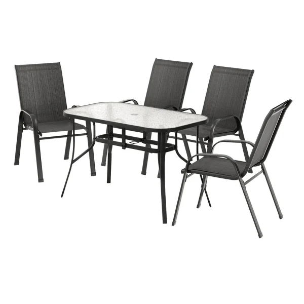 Gardeon 5-Piece Outdoor Dining Set Table and Chairs Patio Furniture Bistro Set Garden – Black