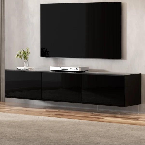 Artiss Floating Entertainment Unit TV Cabinet High Glossy Black 3 Cabinets 200 cm