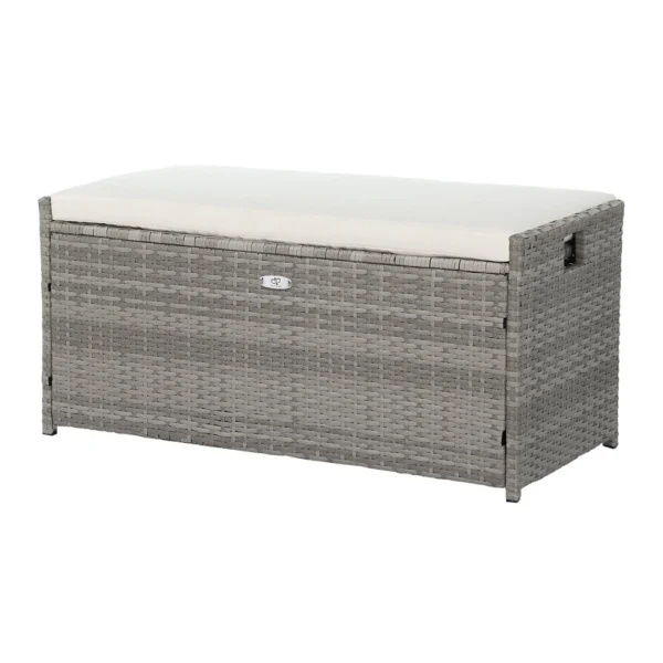 Gardeon Outdoor Storage Bench Box Wicker Garden Sheds Tools Cushion Patio Furniture – Grey