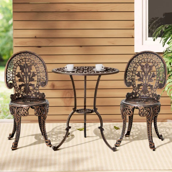 Gardeon 3-Piece Patio Furniture Outdoor Bistro Set Dining Chairs Aluminium – Bronze