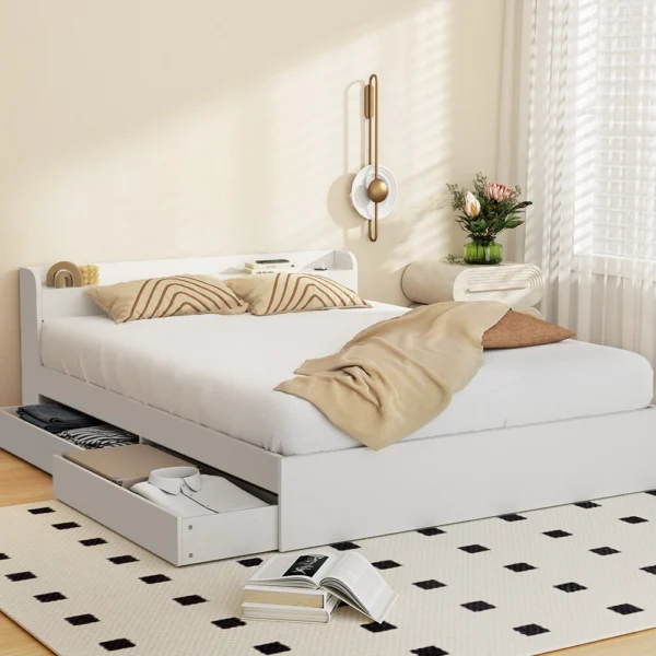 Artiss Bed Frame Queen Size Mattress Base Wtih Charging Ports 2 Storage Drawers