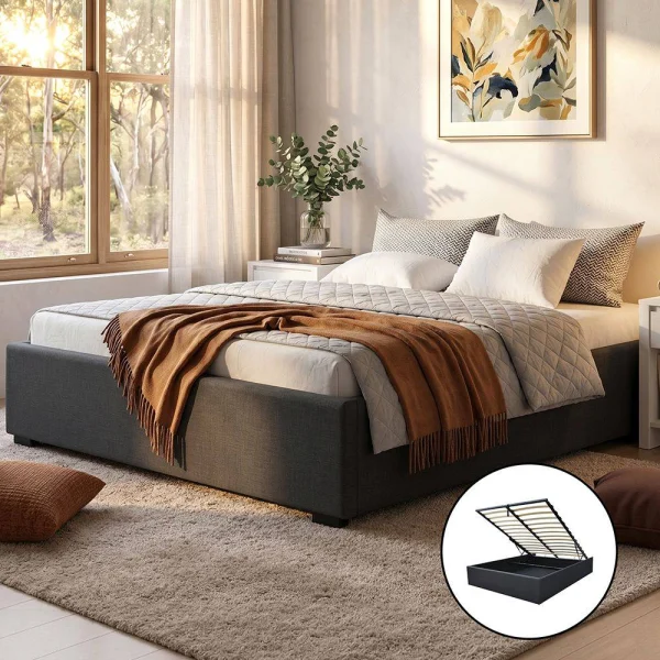 Artiss TOKI Double Gas Lift Bed Frame – Charcoal