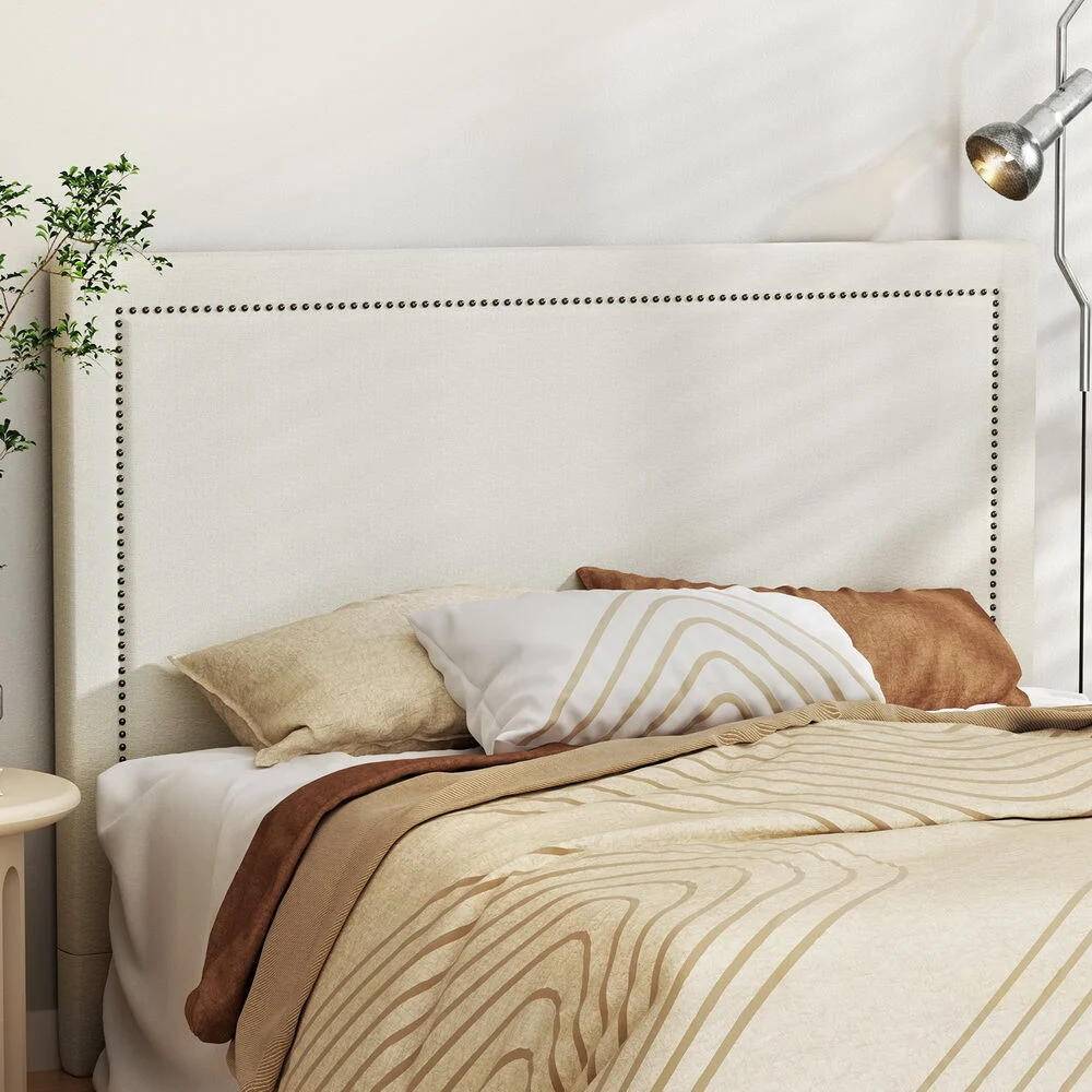 Artiss RIVE Bed Frame Bed Head Headboard Queen Fabric – Beige