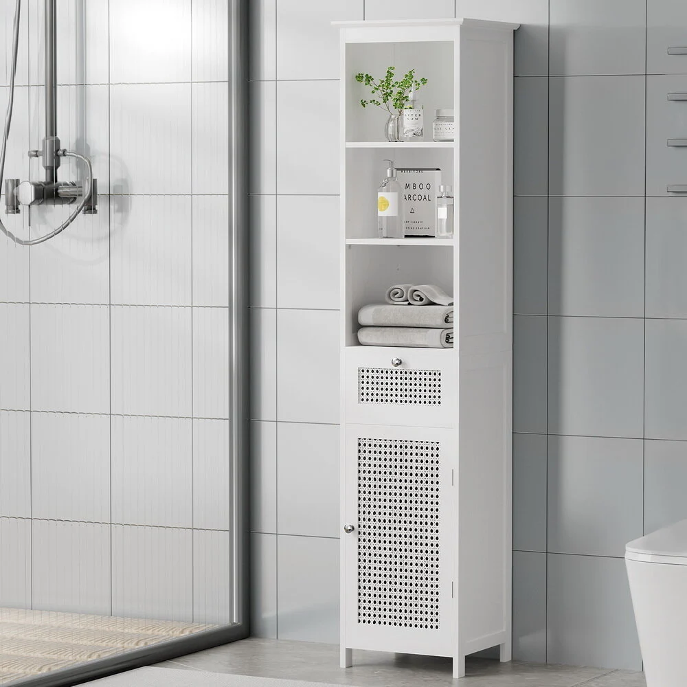 Artiss Bathroom Cabinet Storage 161 cm White Rattan Tallboy Toilet Cupboard