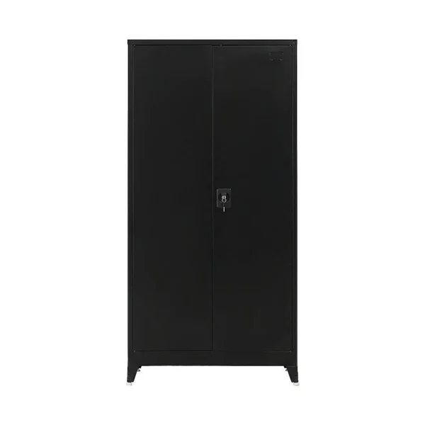 Black Two Door Metal Storage Cabinet with Legs Adjustable Shelf Lockable Steel Cupboard for Home Office Gym