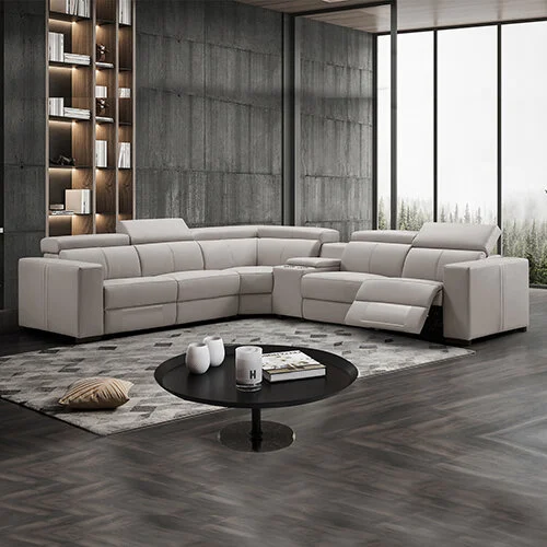 Washington Genuine Leather 6 Seater Corner Sofa with 2 Electric Recliners and Reversible Console