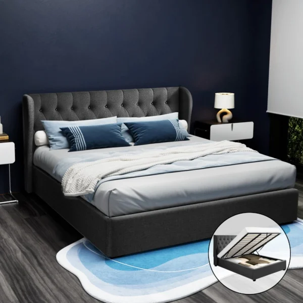 Artiss ISSA King Gas Lift Bed Frame – Charcoal