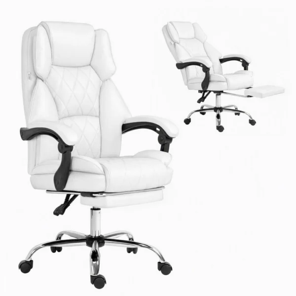 Artiss Executive Office Chair PU Leather Footrest – White