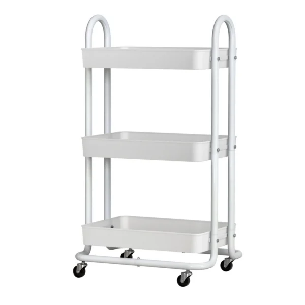 Artiss Storage Trolley Kitchen Cart 3 Tiers Rack Shelf Organiser Wheels – White