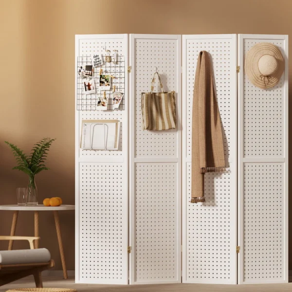 Artiss 4 Panel Room Divider Screen 164x170 cm Pegboard – White
