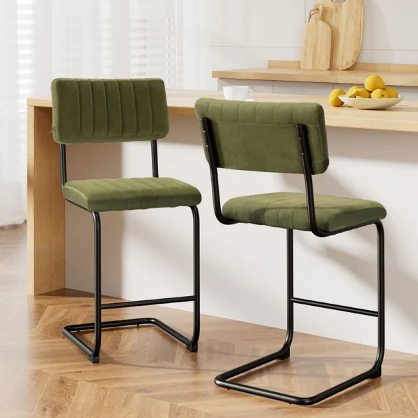 Artiss 2x Bar Stools Velvet Chairs – Green