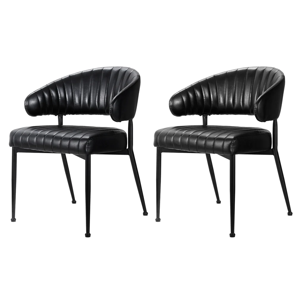Artiss Dining Chairs Set of 2 PU Leather Hollow Armchair – Black
