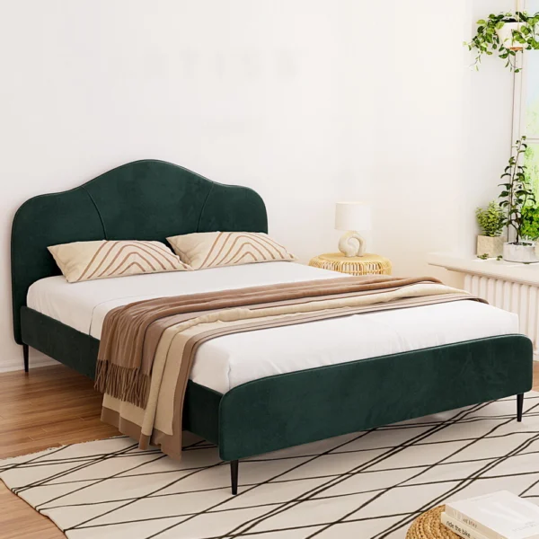 Artiss OLAN Queen Velvet Dark Bed Frame – Green