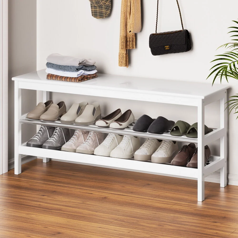 Artiss Shoe Rack Cabinet Bamboo Bench 10 Paris – White
