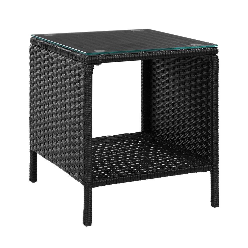 Gardeon Coffee Side Table Wicker Desk Rattan Outdoor Furniture Garden – Black