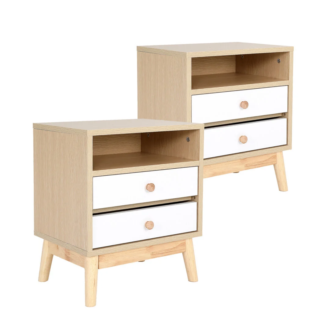 2X Bedside Table Side Storage Cabinet Nightstand Bedroom 2 Drawer ANYA – Oak