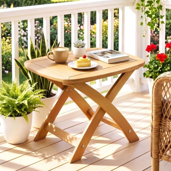 Gardeon Outdoor Coffee Side Table HDPE Desk Indoor Patio Furniture Garden – Natural