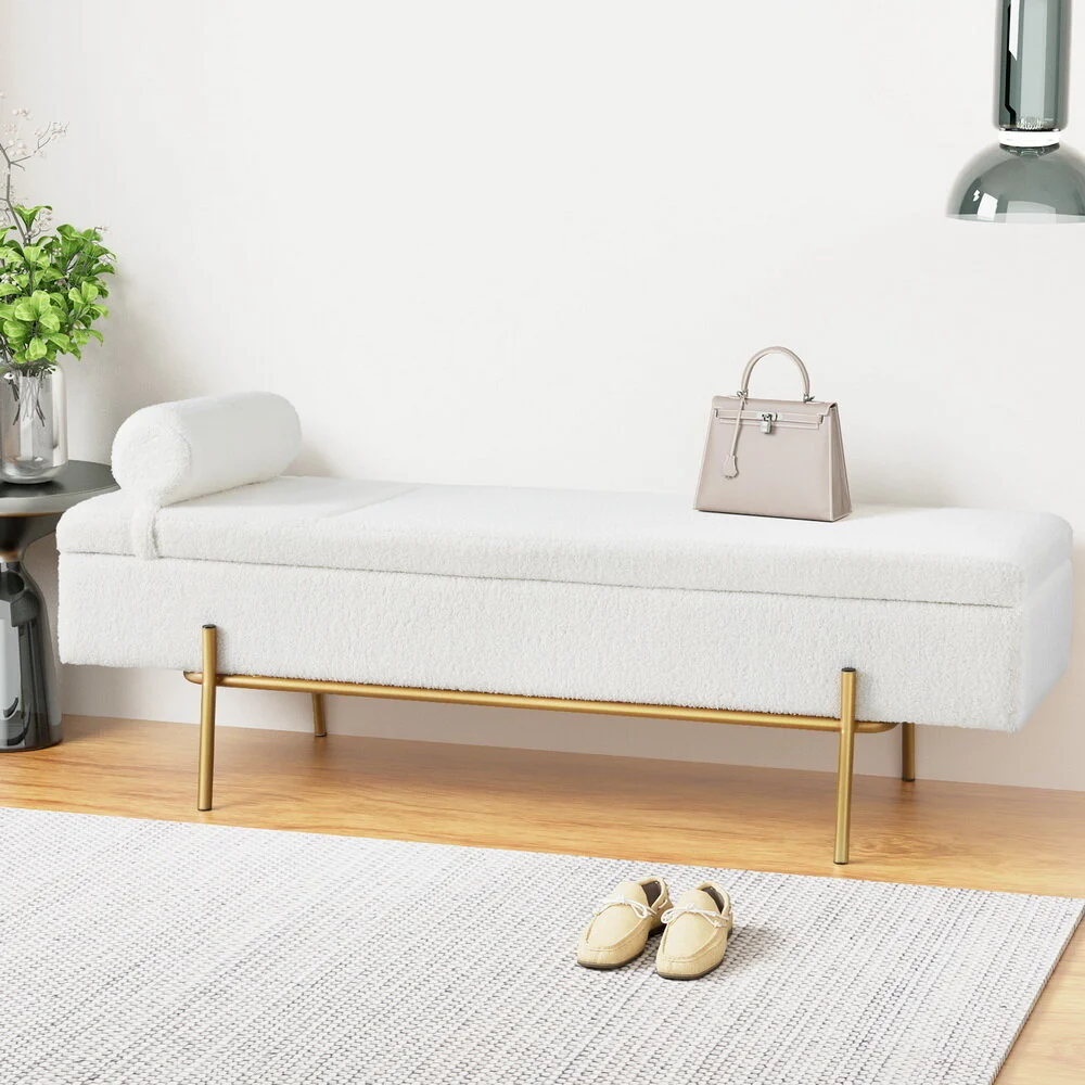 Artiss Storage Ottoman Bed 140 cm Pillow Boucle Fabric