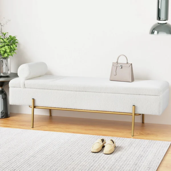 Artiss Storage Ottoman Bed 140 cm Pillow Boucle Fabric
