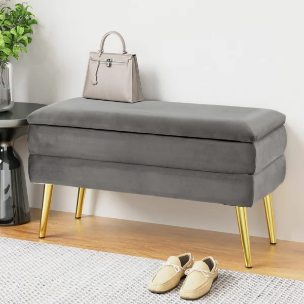 Artiss Ottoman Storage Foot Stool Velvet – Grey