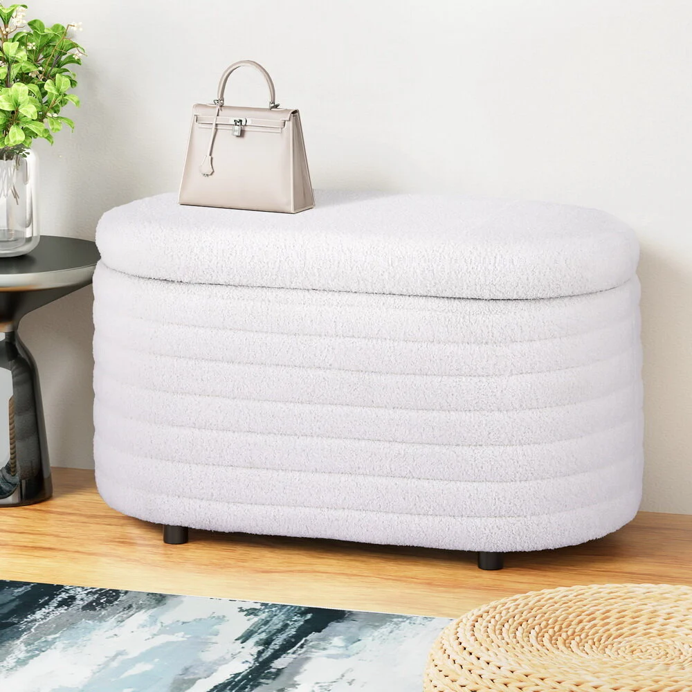 Artiss Storage Ottoman Blanket Box 87 cm Boucle Fabric Oval