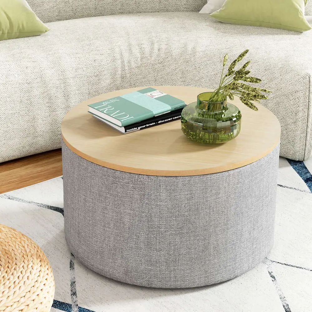 Artiss Storage Ottoman Blanket Box 60 cm Linen Round – Grey