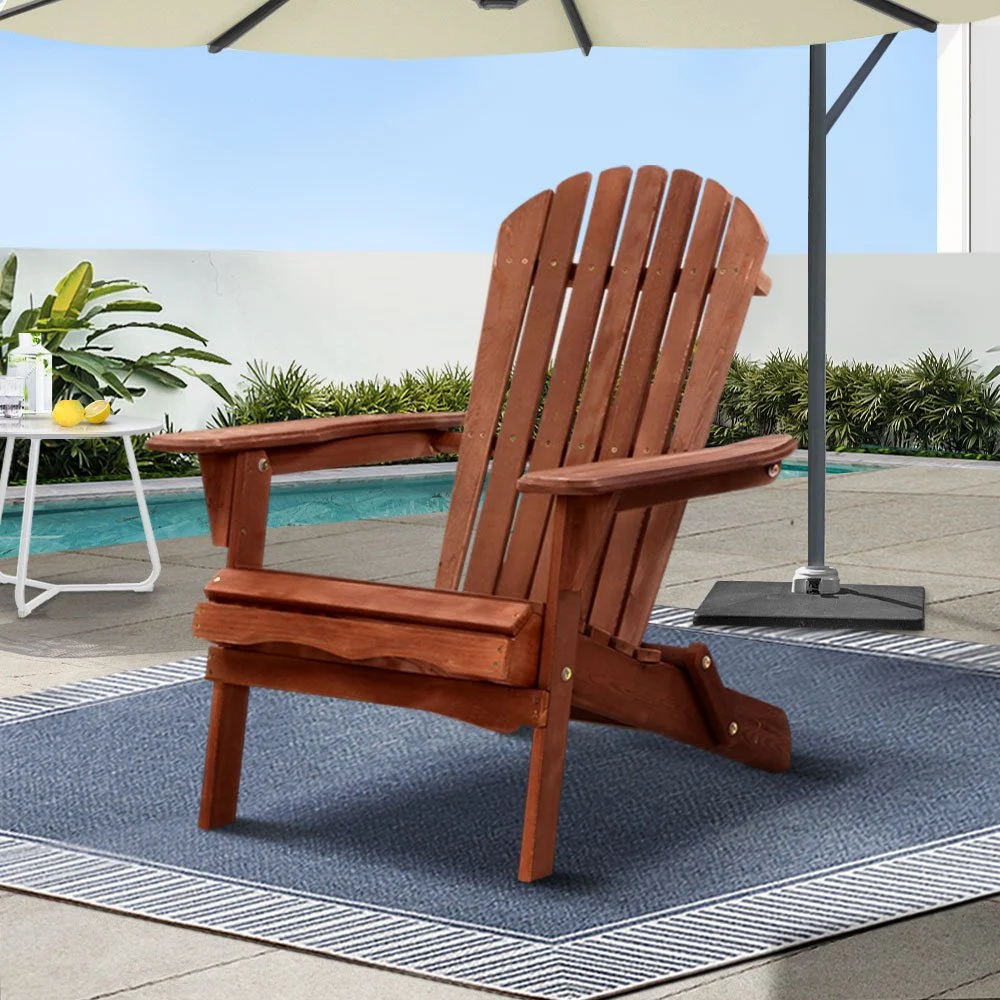 Gardeon Adirondack Outdoor Chairs Wooden Foldable Beach Chair Patio Furniture – Brown