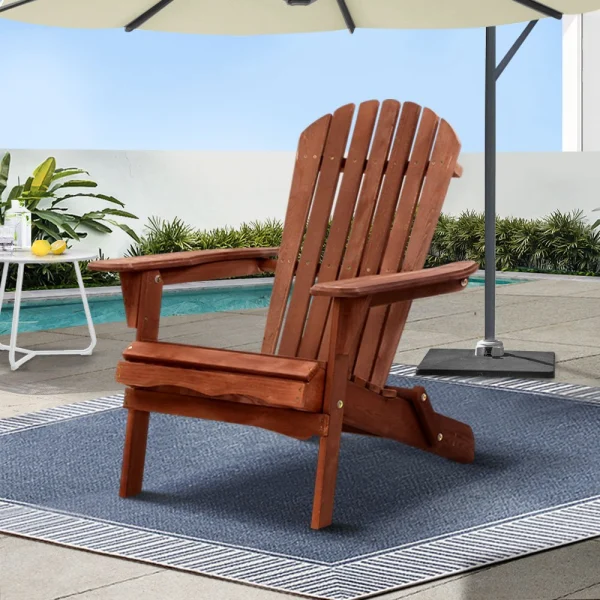Gardeon Adirondack Outdoor Chairs Wooden Foldable Beach Chair Patio Furniture – Brown