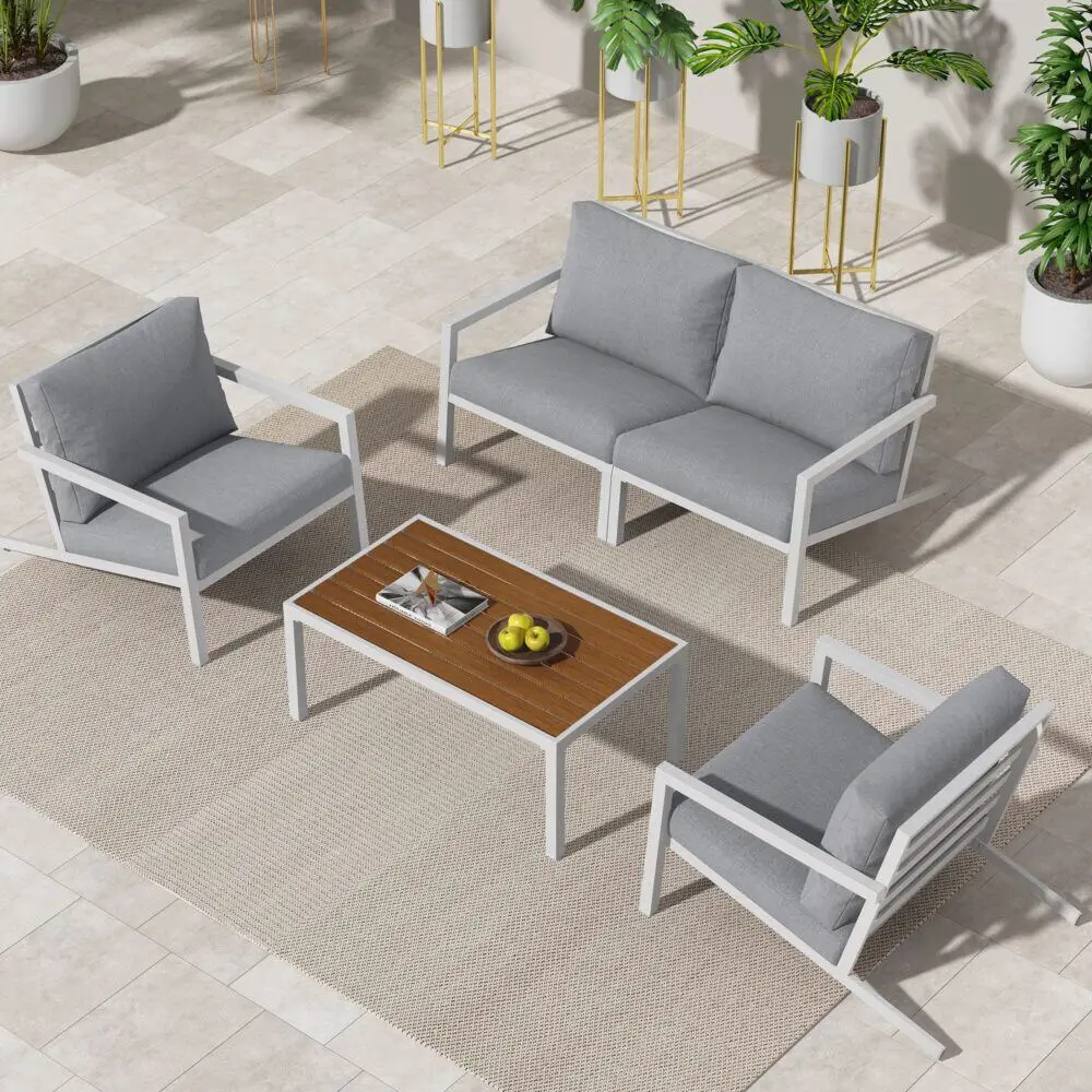 Aidan Garden Furniture Set in White — 5 Pieces