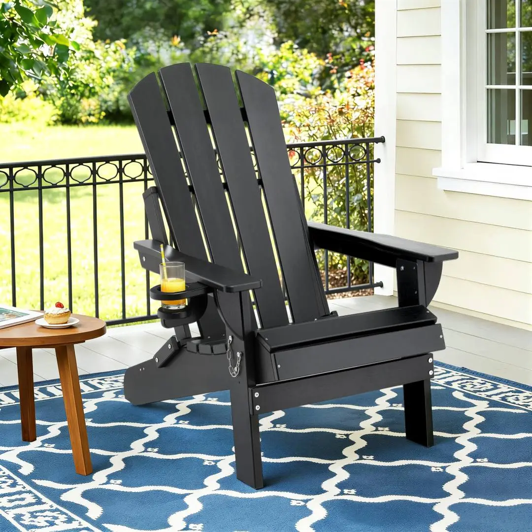Gardeon Outdoor Chairs Folding Adirondack Beach Chair HDPE Sun Lounge Patio Furniture Garden – Black