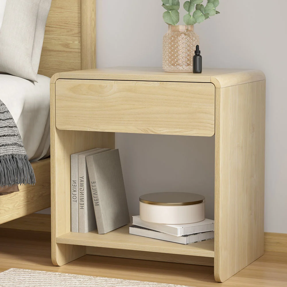 Artiss Bedside Table Drawer Open Shelf – Pine