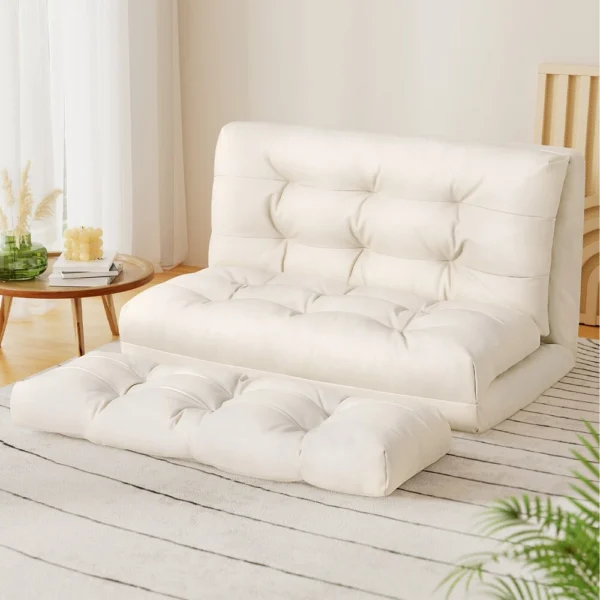 Artiss Floor Lounge Sofa Bed 2 Seater Pillow PU Leather – White