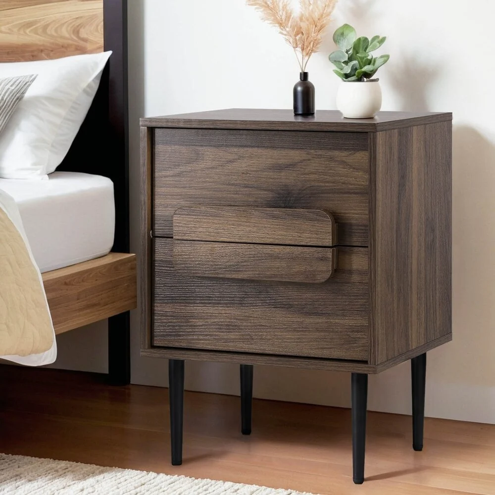 Artiss Bedside Table Nightstand 2 Drawers – Walnut
